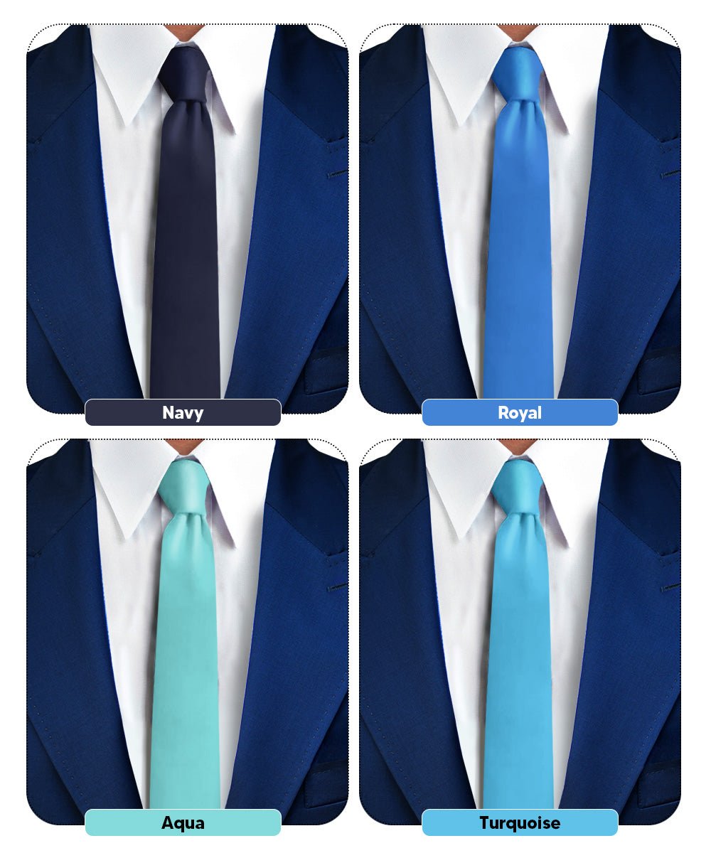 Solid Skinny Necktie (4 Packs) by Vittorio Farina - Navy Blue/Royal Blue/Aqua/Turquoise - Wholesale Necktie by Dubal Brothers