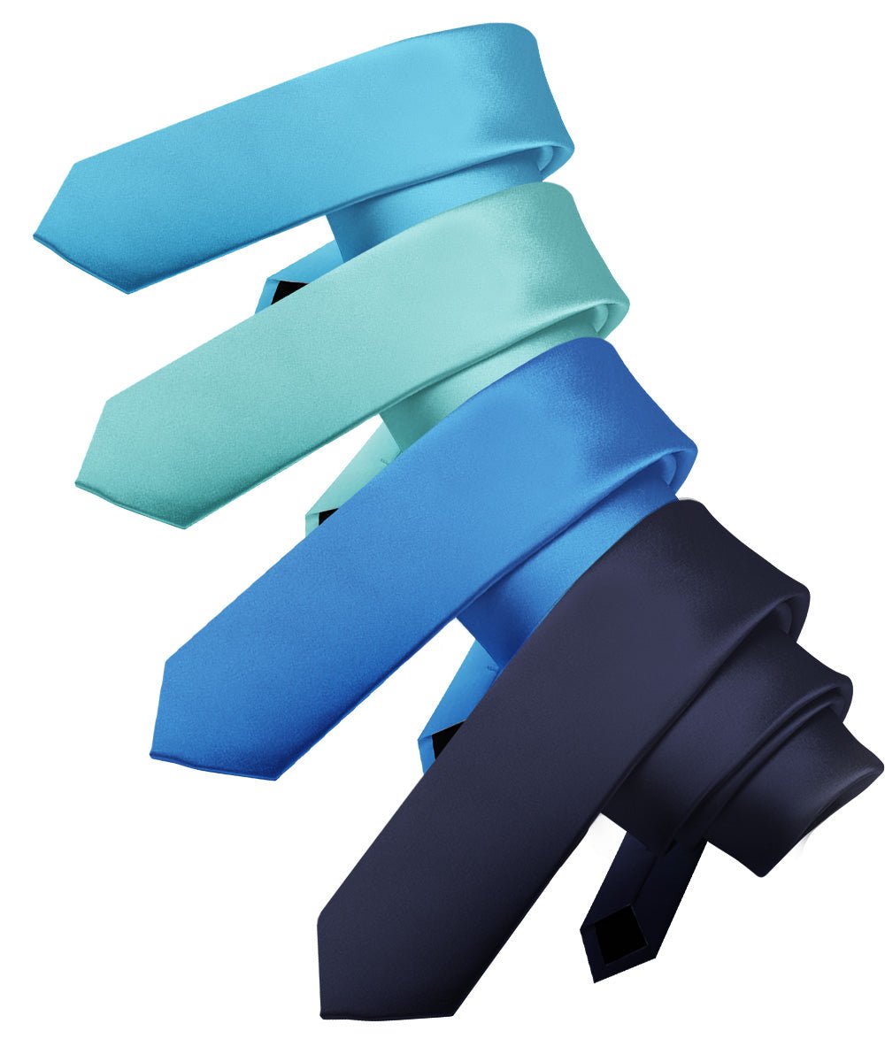 Solid Skinny Necktie (4 Packs) by Vittorio Farina - Navy Blue/Royal Blue/Aqua/Turquoise - Wholesale Necktie by Dubal Brothers
