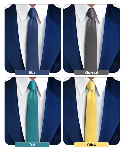 Solid Skinny Necktie (4 Packs) by Vittorio Farina - Blue/Charcoal/Teal Blue/Yellow - Wholesale Necktie by Dubal Brothers