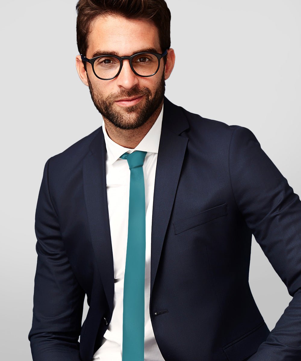 Solid Skinny Necktie (4 Packs) by Vittorio Farina - Blue/Charcoal/Teal Blue/Yellow - Wholesale Necktie by Dubal Brothers