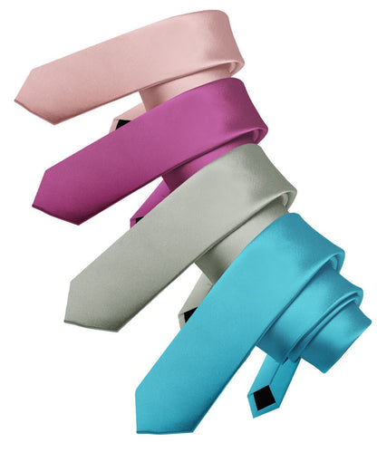 Solid Skinny Necktie (4 Packs) by Vittorio Farina - Blush/Plum/Sage Green/Turquioise - Wholesale Necktie by Dubal Brothers