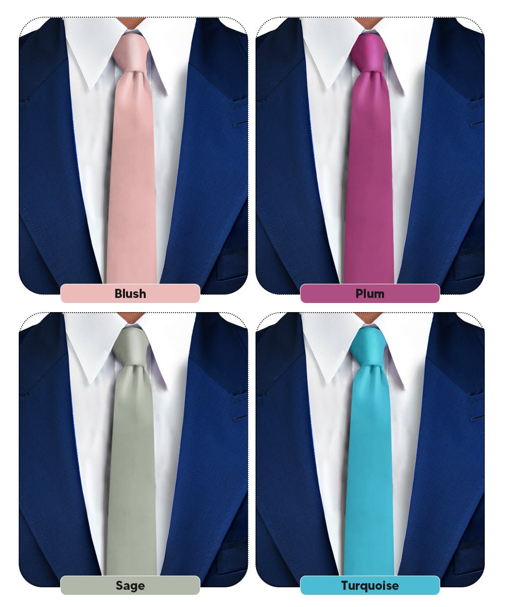 Solid Skinny Necktie (4 Packs) by Vittorio Farina - Blush/Plum/Sage Green/Turquioise - Wholesale Necktie by Dubal Brothers
