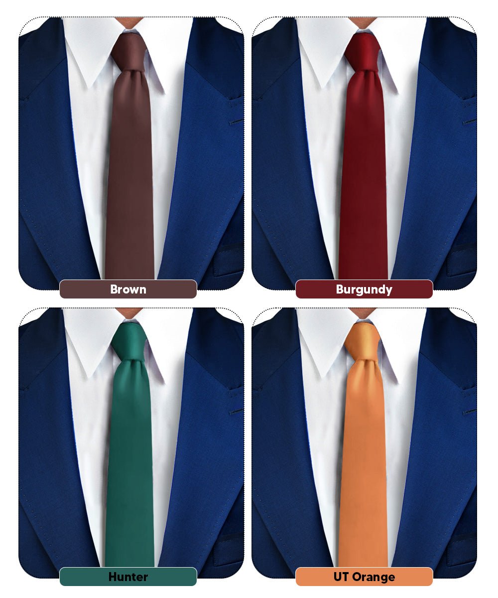 Solid Skinny Necktie (4 Packs) by Vittorio Farina - Brown/Burgundy/Burnt Orange/Hunter Green - Wholesale Necktie by Dubal Brothers