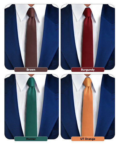 Solid Skinny Necktie (4 Packs) by Vittorio Farina - Brown/Burgundy/Burnt Orange/Hunter Green - Wholesale Necktie by Dubal Brothers