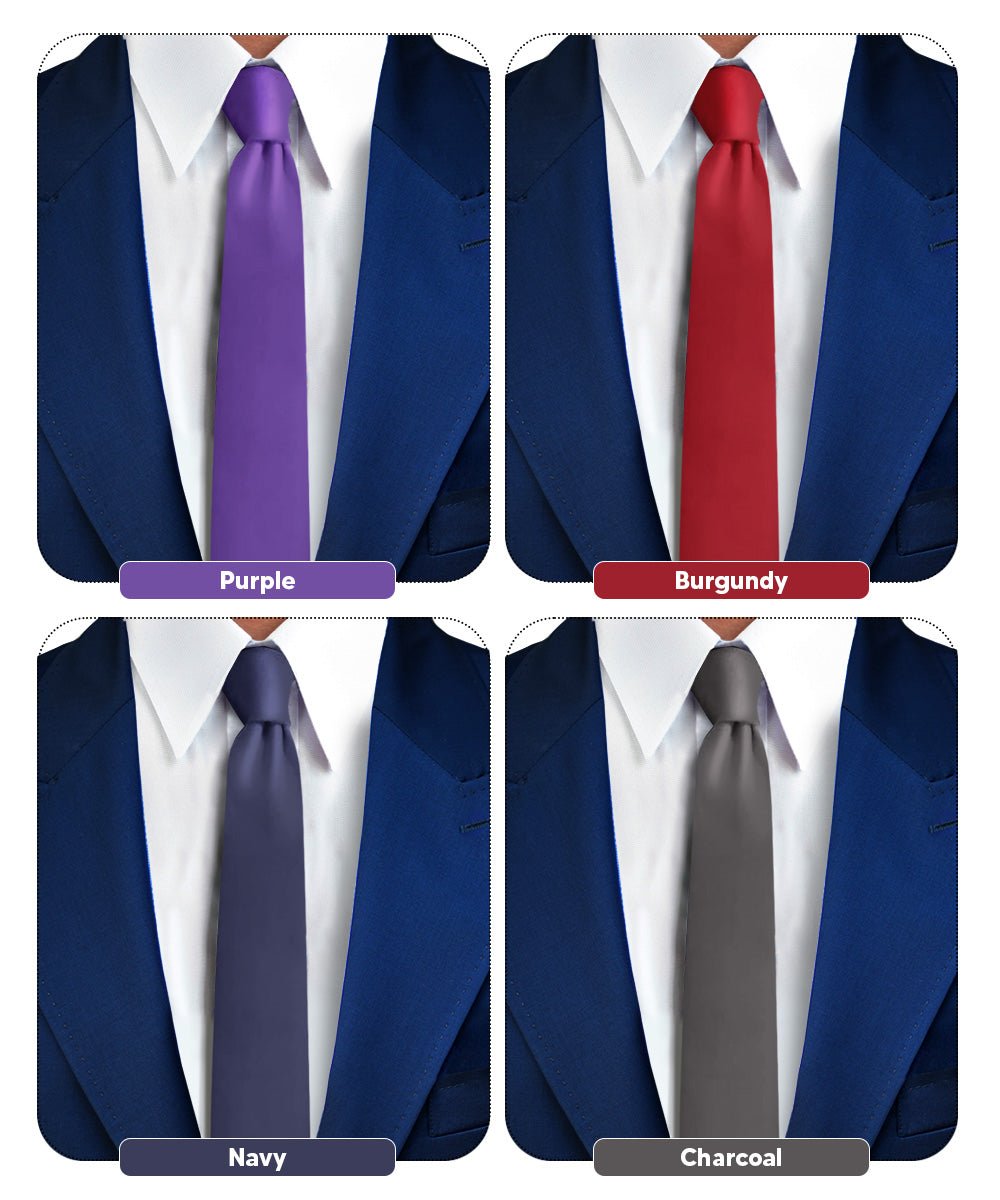 Solid Skinny Necktie (4 Packs) by Vittorio Farina - Burgundy/Charcoal/Navy Blue/Purple - Wholesale Necktie by Dubal Brothers