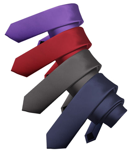 Solid Skinny Necktie (4 Packs) by Vittorio Farina - Burgundy/Charcoal/Navy Blue/Purple - Wholesale Necktie by Dubal Brothers