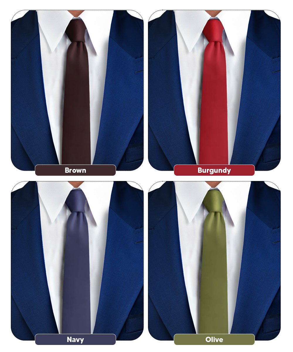 Solid Skinny Necktie (4 Packs) by Vittorio Farina - Brown/Burgundy/Navy Blue/Olive Green - Wholesale Necktie by Dubal Brothers