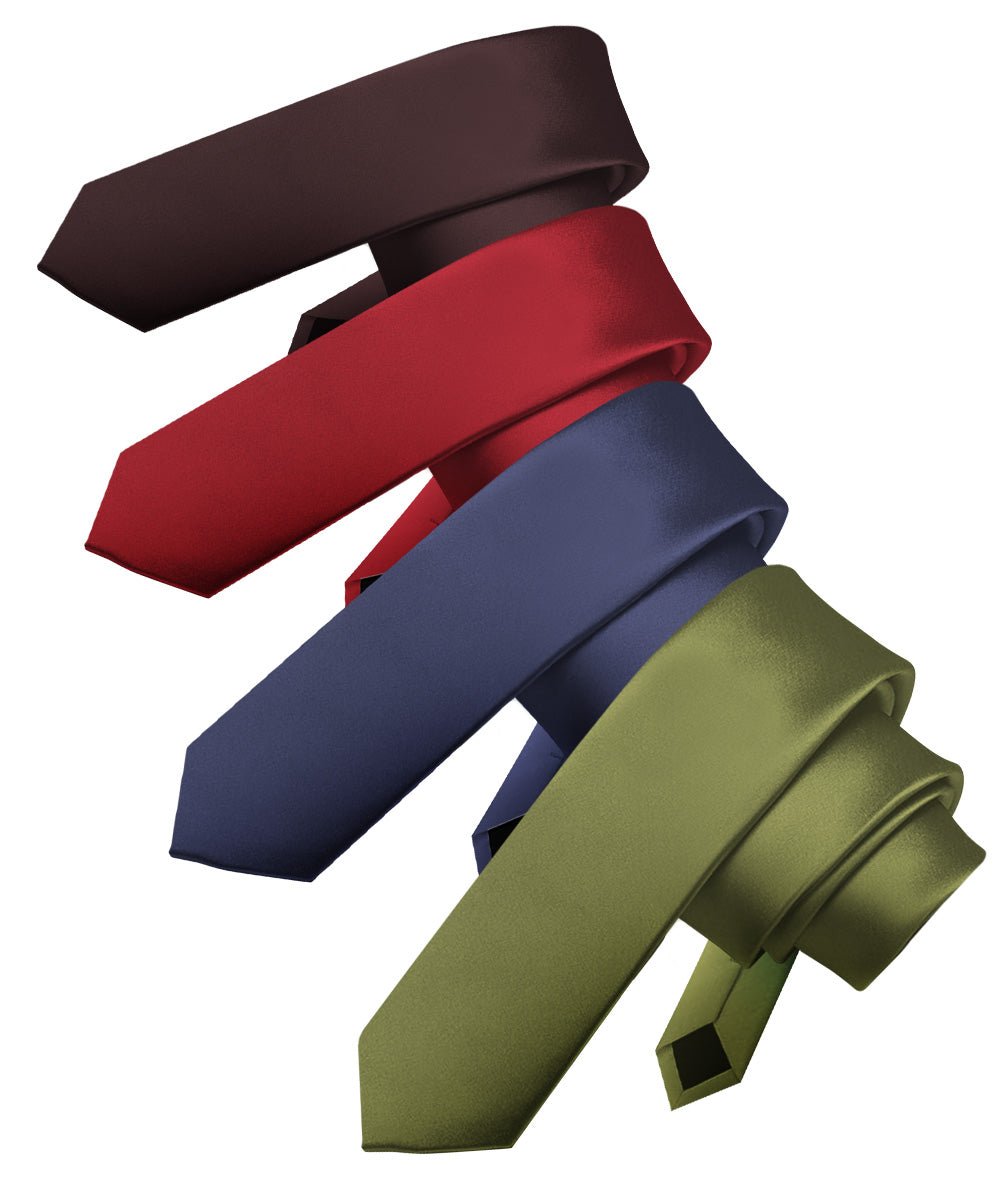 Solid Skinny Necktie (4 Packs) by Vittorio Farina - Brown/Burgundy/Navy Blue/Olive Green - Wholesale Necktie by Dubal Brothers