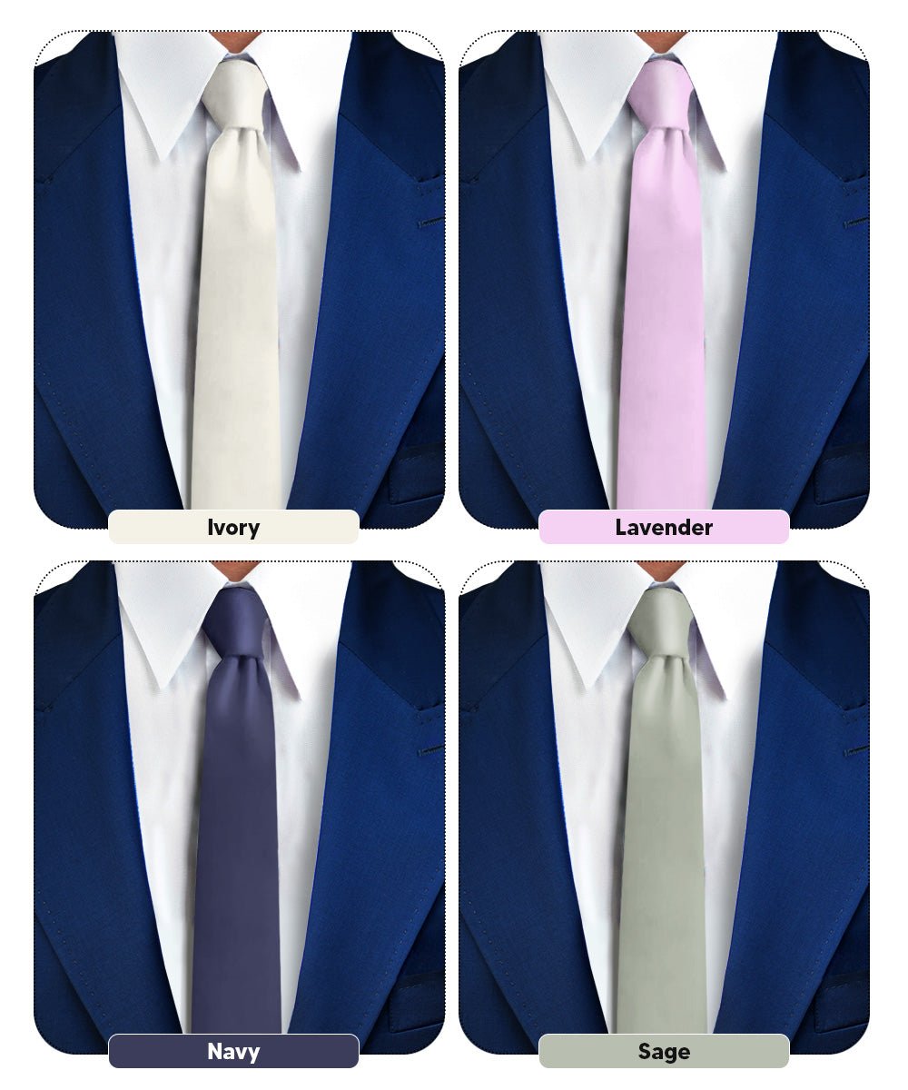 Solid Skinny Necktie (4 Packs) by Vittorio Farina - Ivory/Lavender/Navy Blue/Sage Green - Wholesale Necktie by Dubal Brothers
