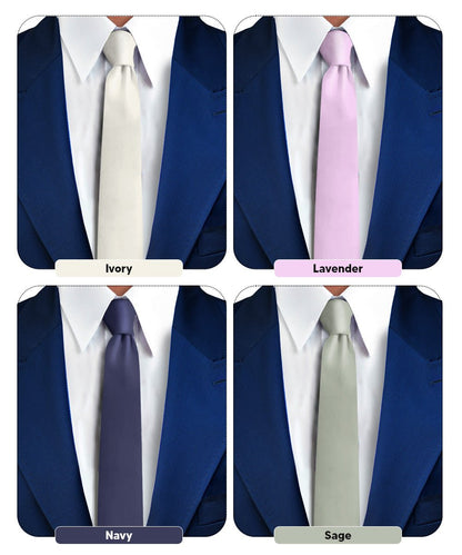 Solid Skinny Necktie (4 Packs) by Vittorio Farina - Ivory/Lavender/Navy Blue/Sage Green - Wholesale Necktie by Dubal Brothers