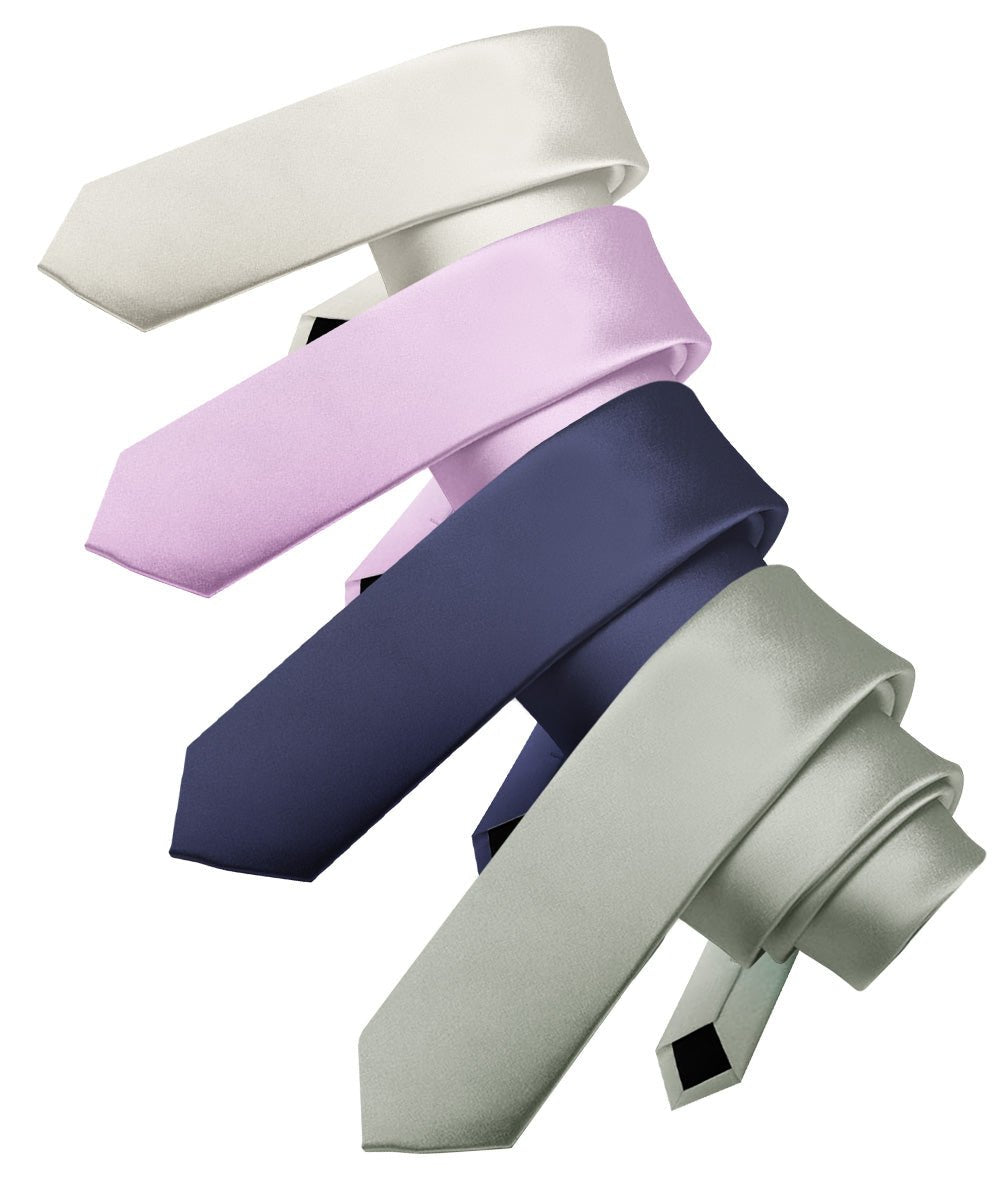 Solid Skinny Necktie (4 Packs) by Vittorio Farina - Ivory/Lavender/Navy Blue/Sage Green - Wholesale Necktie by Dubal Brothers