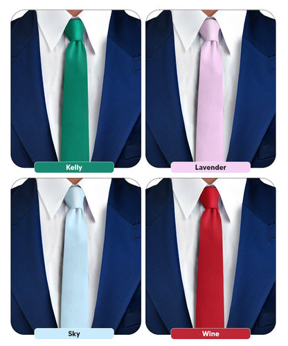 Solid Skinny Necktie (4 Packs) by Vittorio Farina - Kelly Green/Lavender/Sky Blue/Wine - Wholesale Necktie by Dubal Brothers