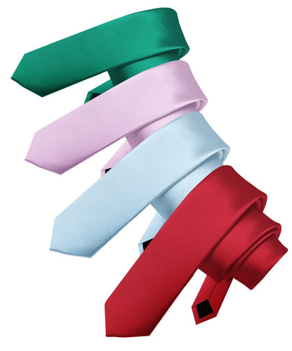 Solid Skinny Necktie (4 Packs) by Vittorio Farina - Kelly Green/Lavender/Sky Blue/Wine - Wholesale Necktie by Dubal Brothers