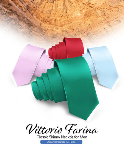 Solid Skinny Necktie (4 Packs) by Vittorio Farina - Kelly Green/Lavender/Sky Blue/Wine - Wholesale Necktie by Dubal Brothers