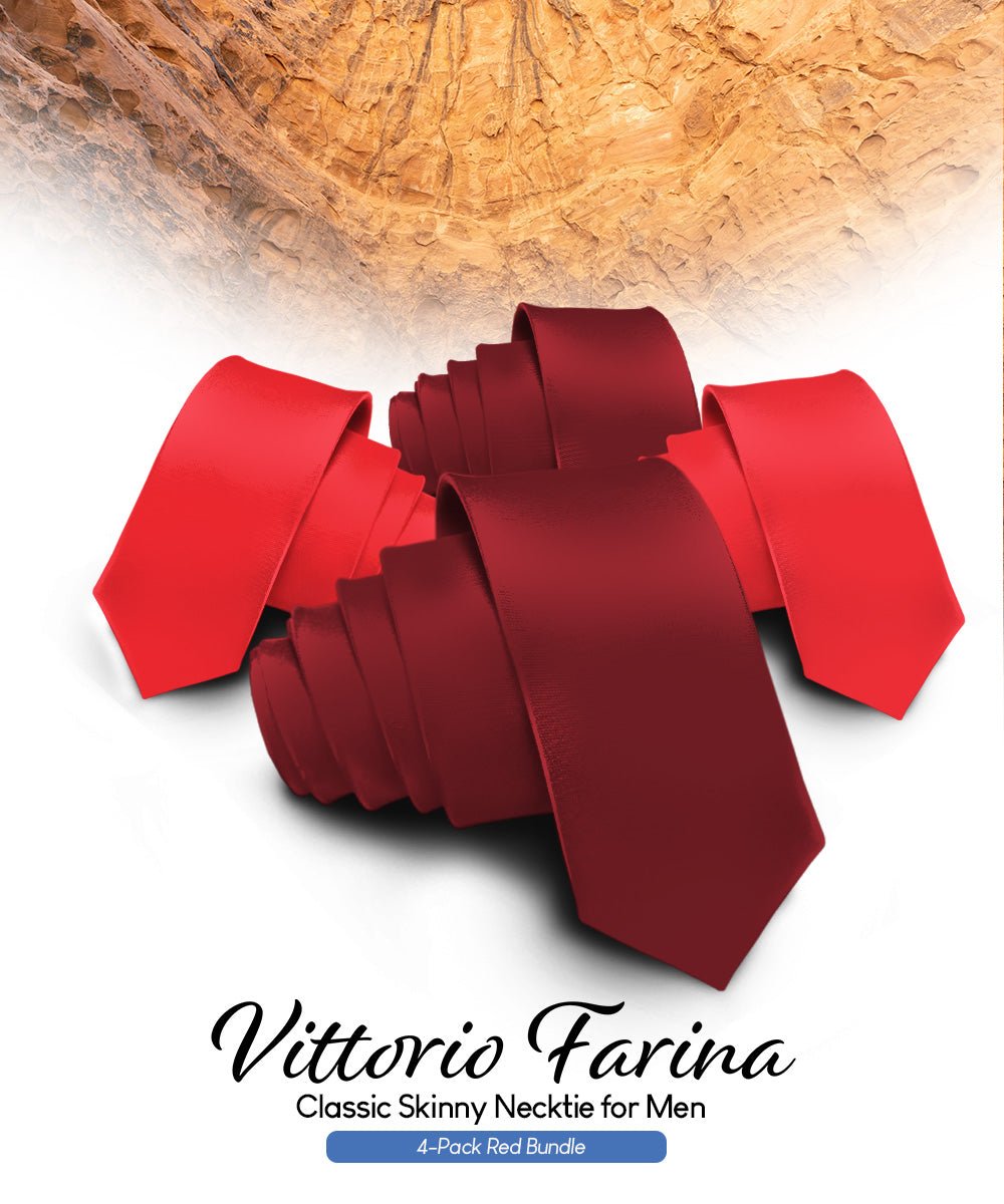 Solid Skinny Necktie (4 Packs) by Vittorio Farina - Burgundy/Burgundy/Red/Red - Wholesale Necktie by Dubal Brothers