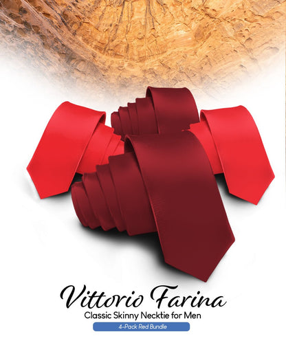 Solid Skinny Necktie (4 Packs) by Vittorio Farina - Burgundy/Burgundy/Red/Red - Wholesale Necktie by Dubal Brothers