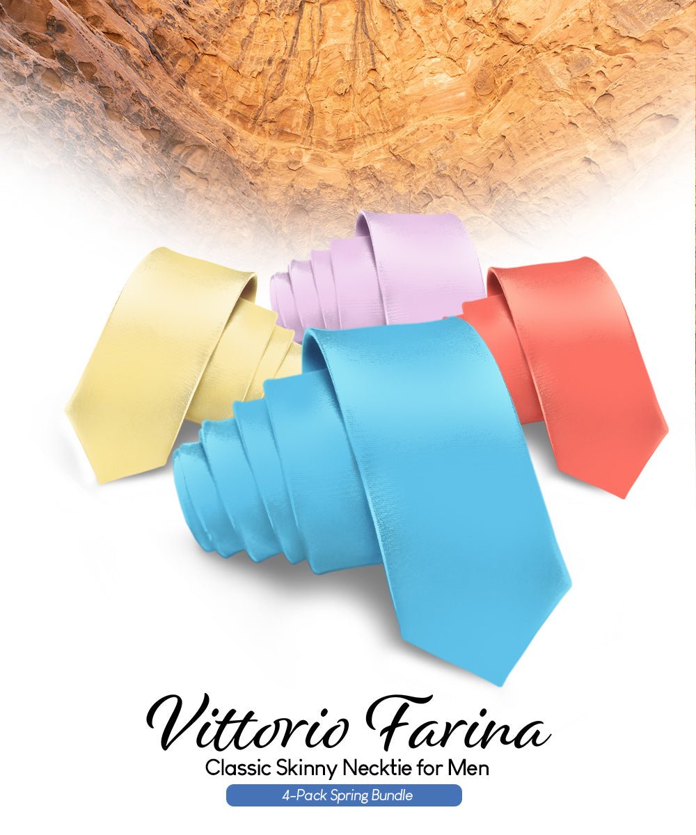 Solid Skinny Necktie (4 Packs) by Vittorio Farina - Aqua/Coral/Maize/Lavender - Wholesale Necktie by Dubal Brothers
