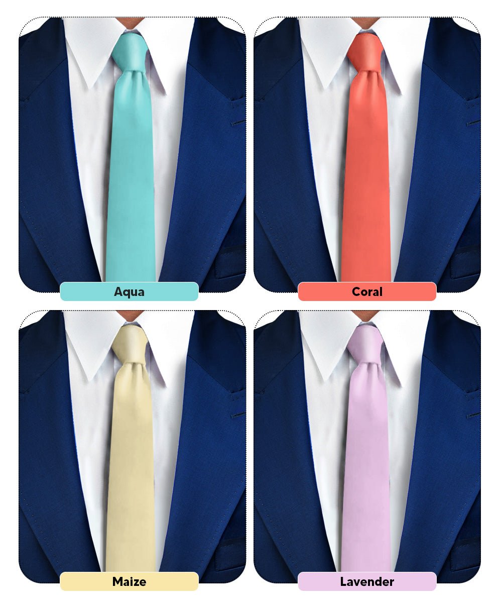 Solid Skinny Necktie (4 Packs) by Vittorio Farina - Aqua/Coral/Maize/Lavender - Wholesale Necktie by Dubal Brothers