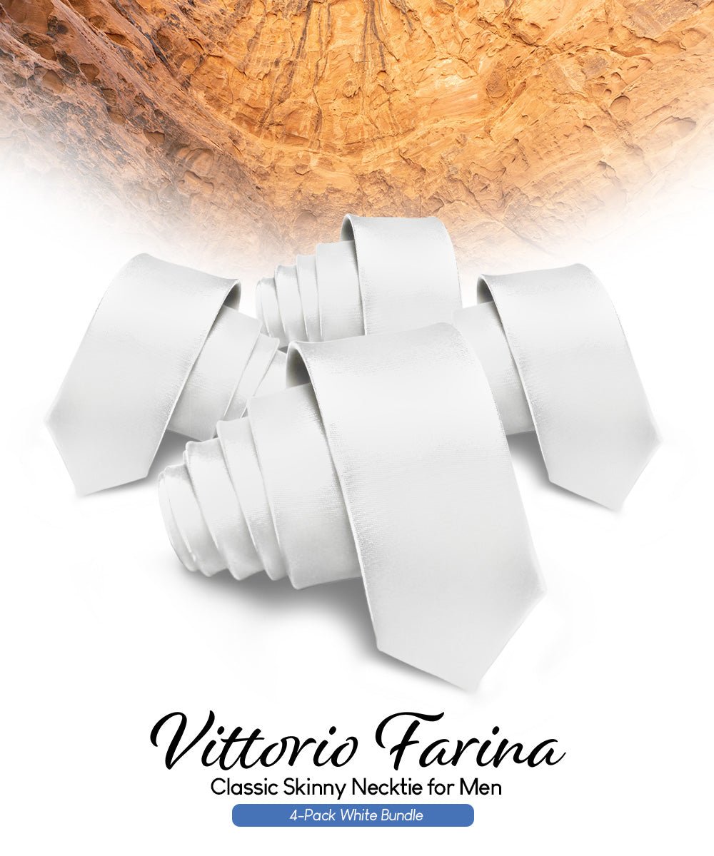 Solid Skinny Necktie (4 Packs) by Vittorio Farina - White - Wholesale Necktie by Dubal Brothers