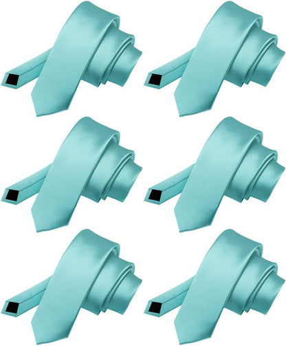 Solid Skinny Necktie (6 Pack) by Vittorio Farina - Aqua - Wholesale Necktie by Dubal Brothers