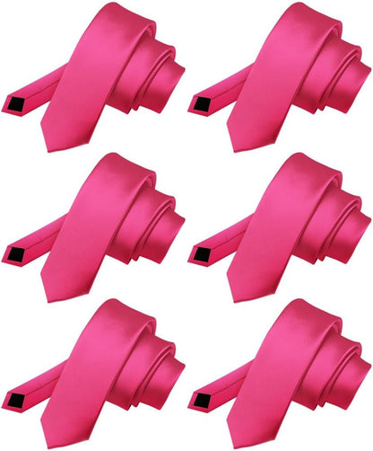 Solid Skinny Necktie (6 Pack) by Vittorio Farina - Hot Pink - Wholesale Necktie by Dubal Brothers