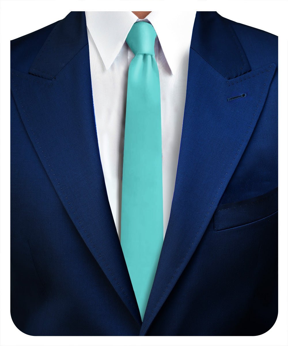 Solid Skinny Necktie by Vittorio Farina (N - SKINNY_AQUA) for Independent Retail Stores by Dubal Brothers