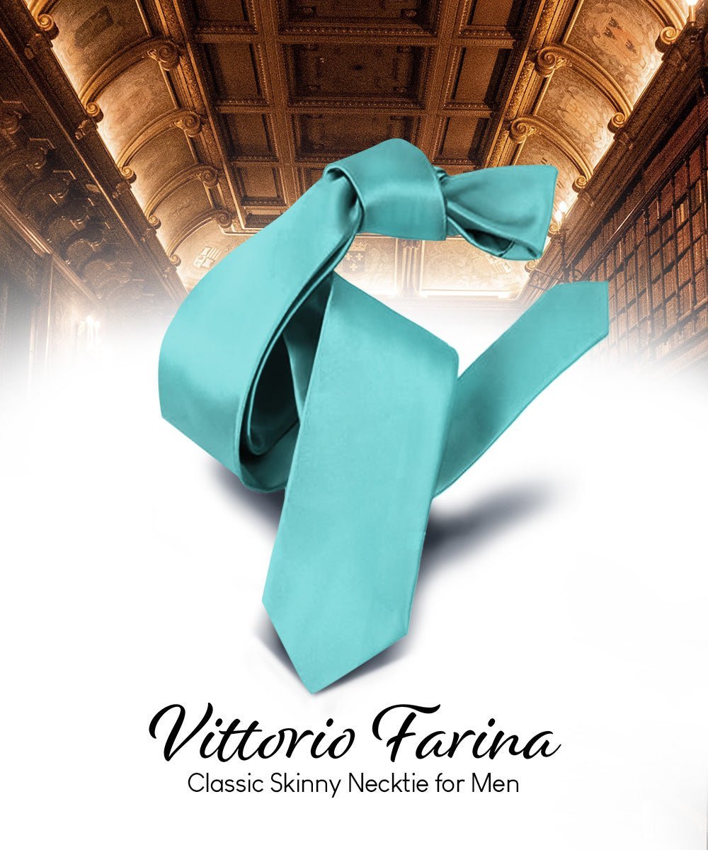 Solid Skinny Necktie by Vittorio Farina (N - SKINNY_AQUA) for Independent Retail Stores by Dubal Brothers