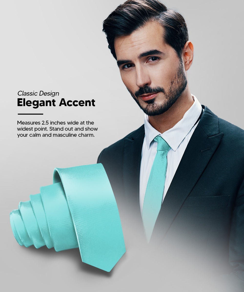 Solid Skinny Necktie by Vittorio Farina (N - SKINNY_AQUA) for Independent Retail Stores by Dubal Brothers