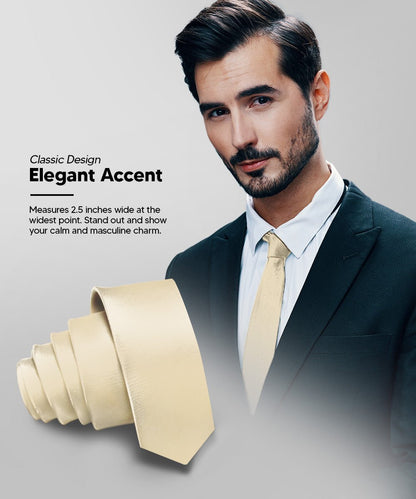 Solid Skinny Necktie by Vittorio Farina (N - SKINNY_BEIGE) for Independent Retail Stores by Dubal Brothers