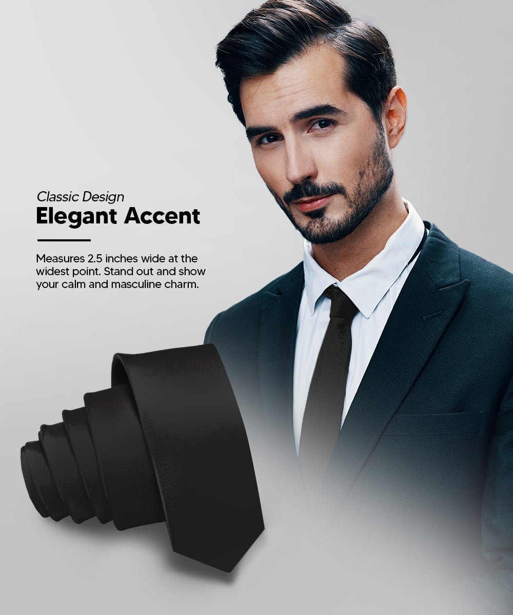 Solid Skinny Necktie by Vittorio Farina (N - SKINNY_BLACK) for Independent Retail Stores by Dubal Brothers