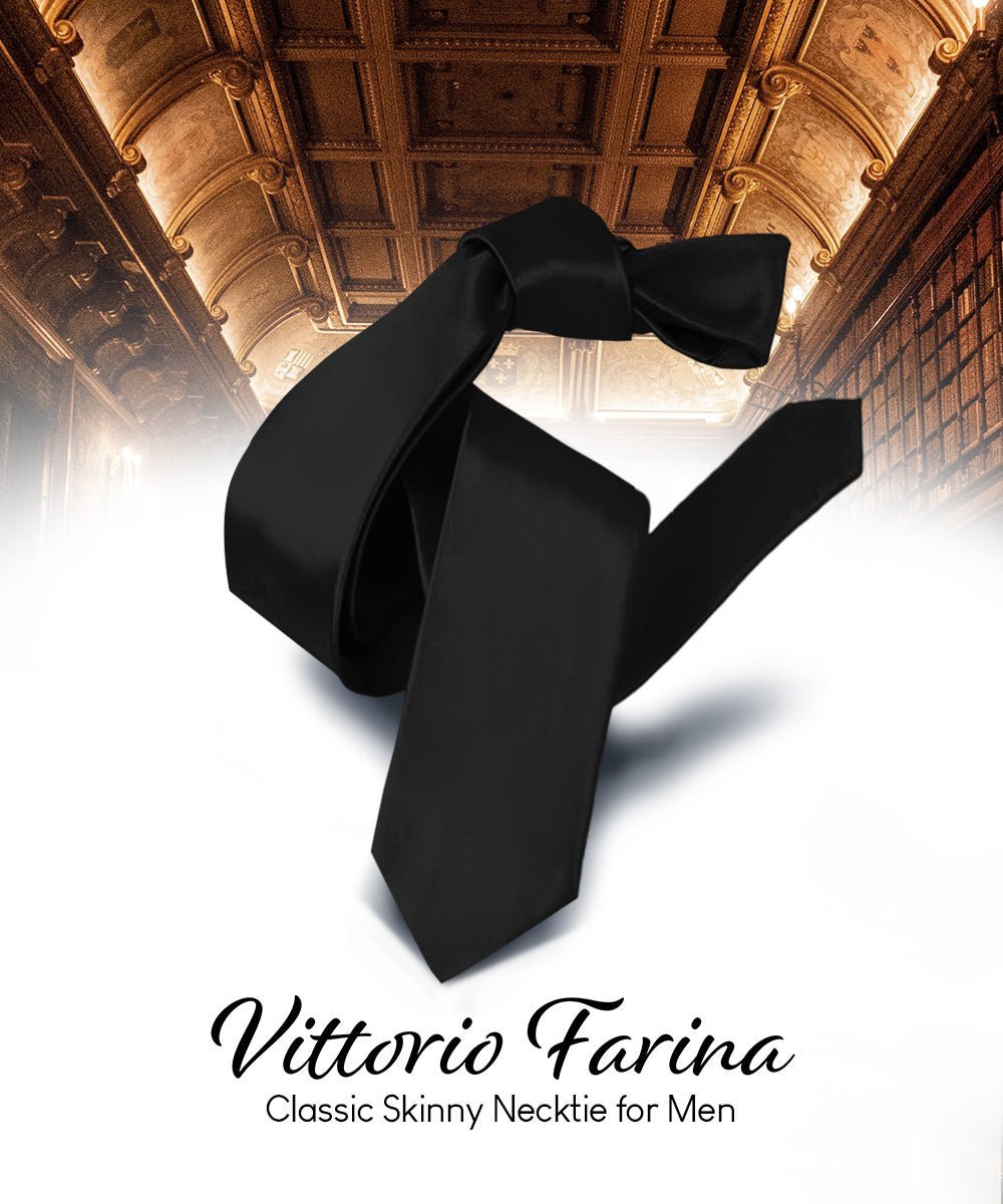 Solid Skinny Necktie by Vittorio Farina (N - SKINNY_BLACK) for Independent Retail Stores by Dubal Brothers
