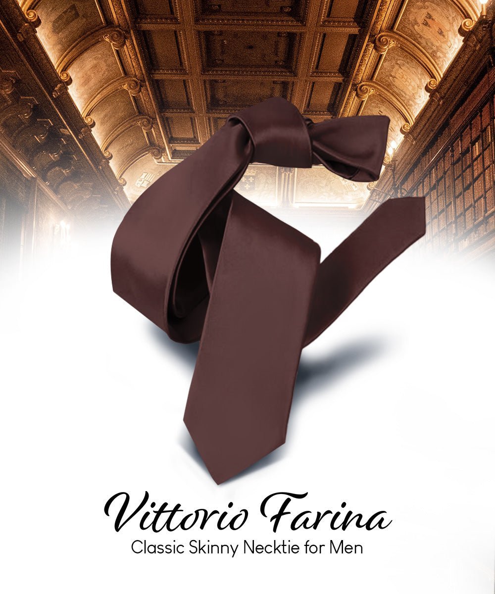 Solid Skinny Necktie by Vittorio Farina (N - SKINNY_BROWN) for Independent Retail Stores by Dubal Brothers