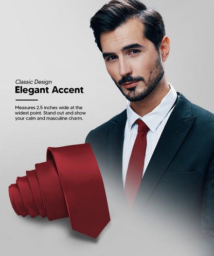 Solid Skinny Necktie by Vittorio Farina (N - SKINNY_BURGUNDY) for Independent Retail Stores by Dubal Brothers