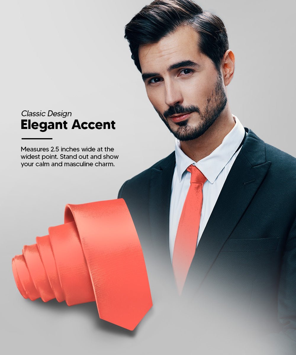 Solid Skinny Necktie by Vittorio Farina (N - SKINNY_CORAL) for Independent Retail Stores by Dubal Brothers