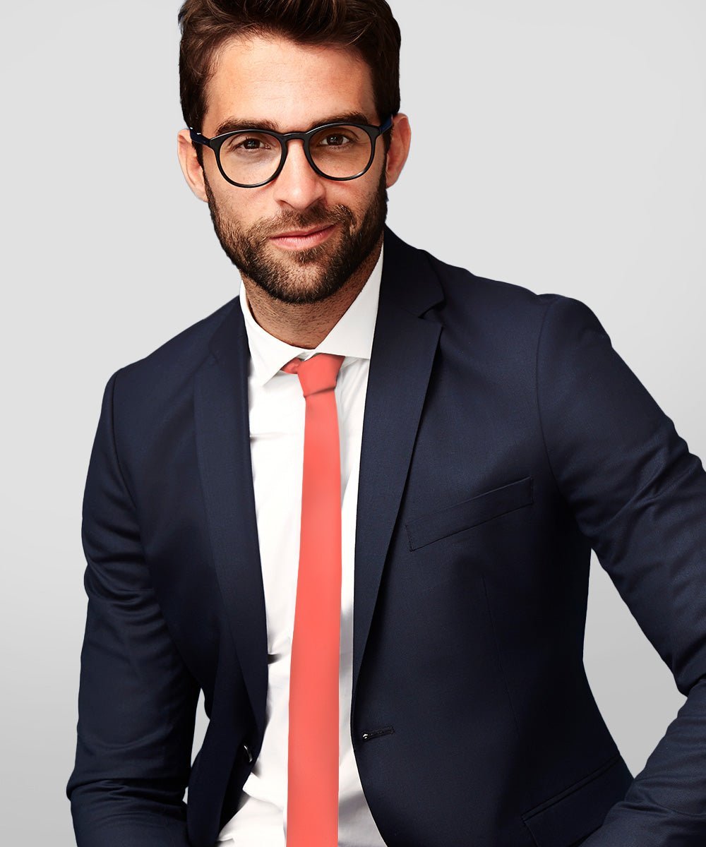 Solid Skinny Necktie by Vittorio Farina (N - SKINNY_CORAL) for Independent Retail Stores by Dubal Brothers