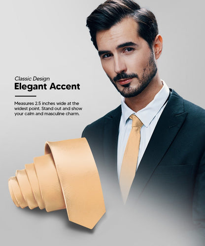 Solid Skinny Necktie by Vittorio Farina (N - SKINNY_DARK - PEACH) for Independent Retail Stores by Dubal Brothers