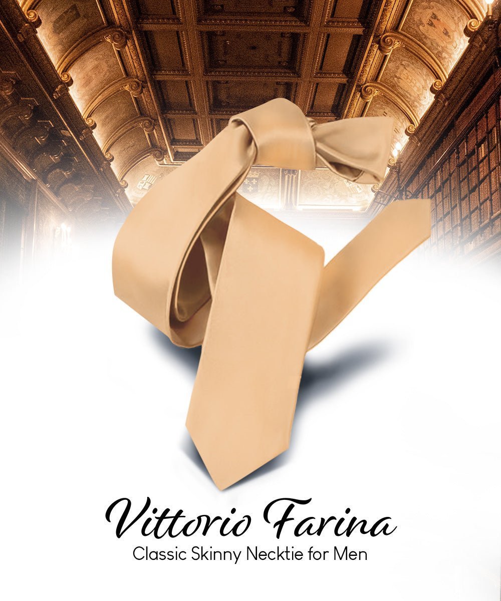 Solid Skinny Necktie by Vittorio Farina (N - SKINNY_DARK - PEACH) for Independent Retail Stores by Dubal Brothers