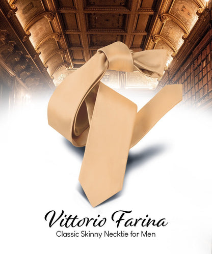 Solid Skinny Necktie by Vittorio Farina (N - SKINNY_DARK - PEACH) for Independent Retail Stores by Dubal Brothers