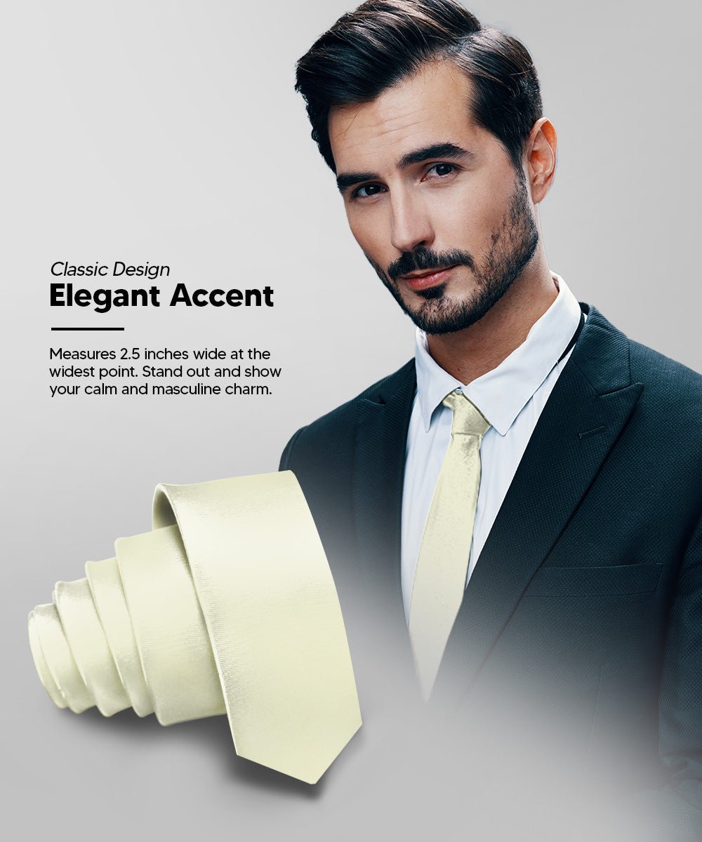 Solid Skinny Necktie by Vittorio Farina (N - SKINNY_IVORY) for Independent Retail Stores by Dubal Brothers