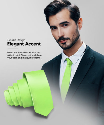 Solid Skinny Necktie by Vittorio Farina (N - SKINNY_LIME) for Independent Retail Stores by Dubal Brothers