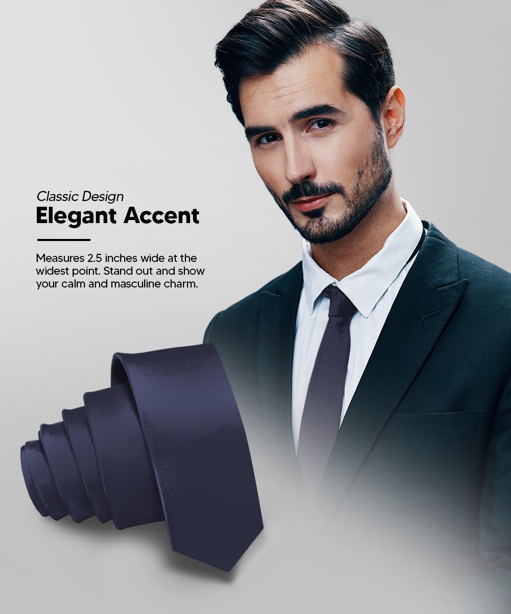 Solid Skinny Necktie by Vittorio Farina (N - SKINNY_NAVY) for Independent Retail Stores by Dubal Brothers
