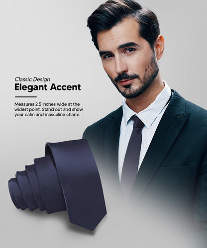 Solid Skinny Necktie by Vittorio Farina (N - SKINNY_NAVY) for Independent Retail Stores by Dubal Brothers
