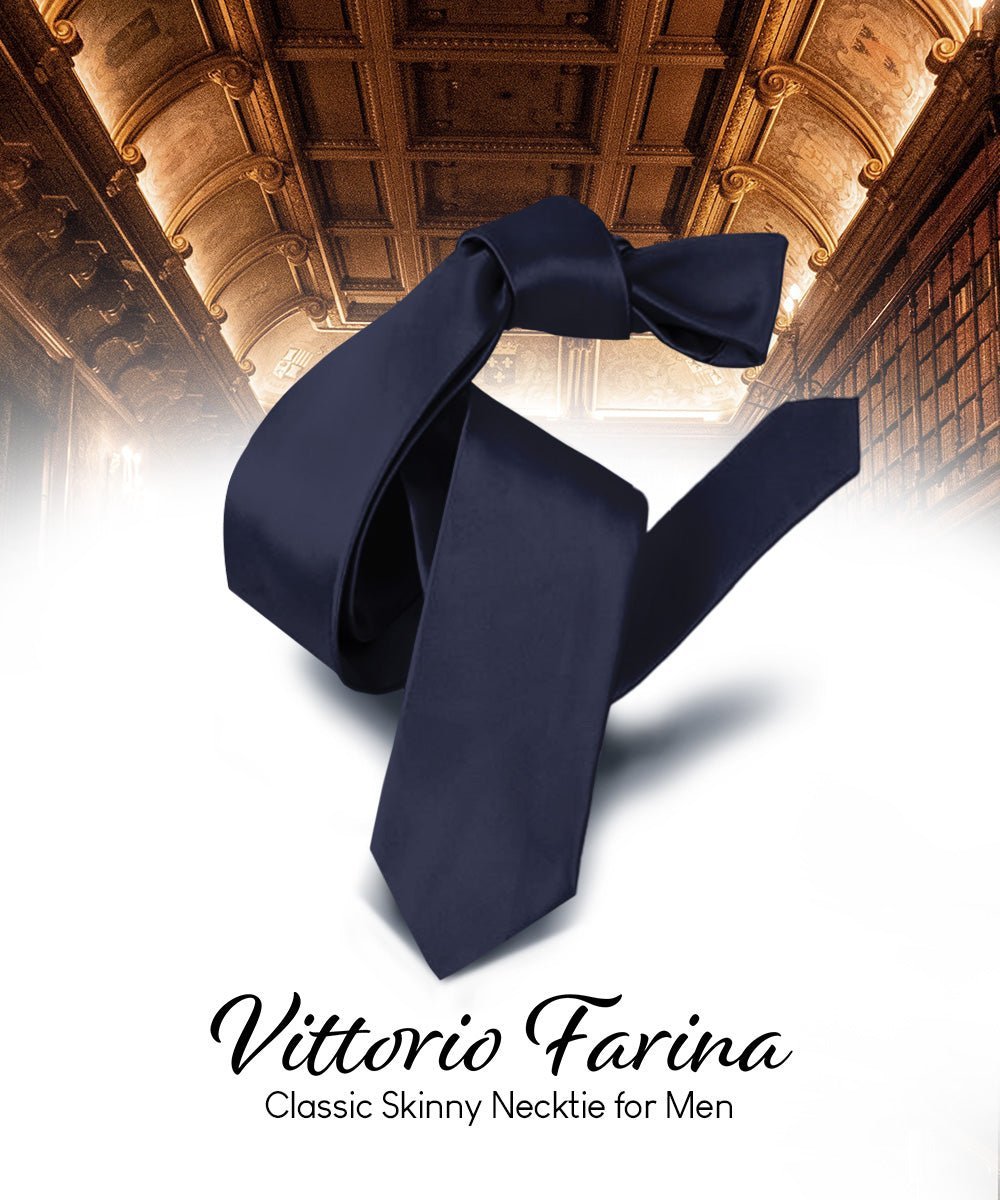 Solid Skinny Necktie by Vittorio Farina (N - SKINNY_NAVY) for Independent Retail Stores by Dubal Brothers