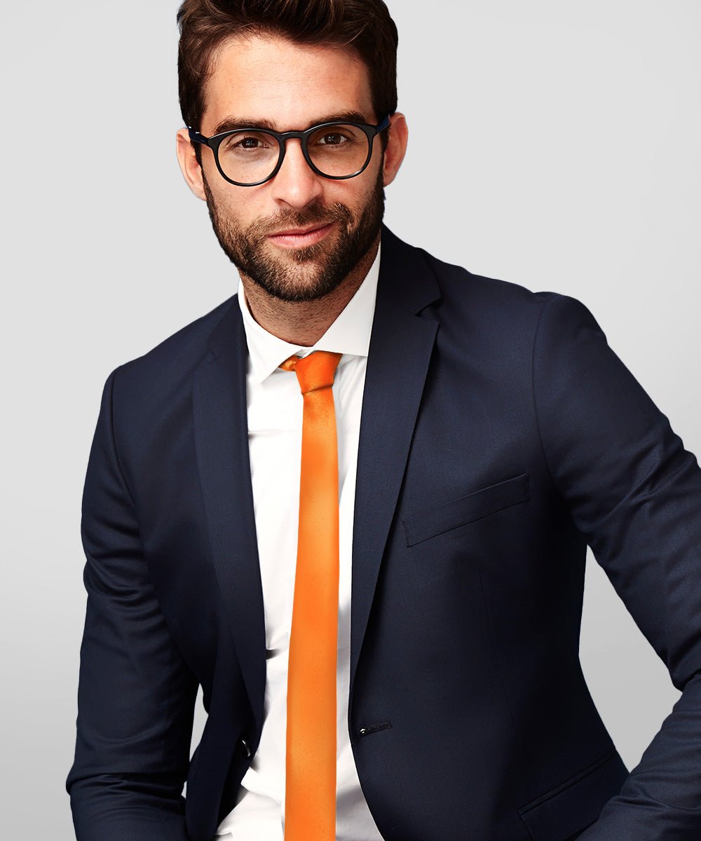 Solid Skinny Necktie by Vittorio Farina (N - SKINNY_ORANGE) for Independent Retail Stores by Dubal Brothers