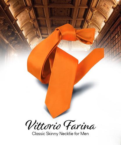 Solid Skinny Necktie by Vittorio Farina (N - SKINNY_ORANGE) for Independent Retail Stores by Dubal Brothers