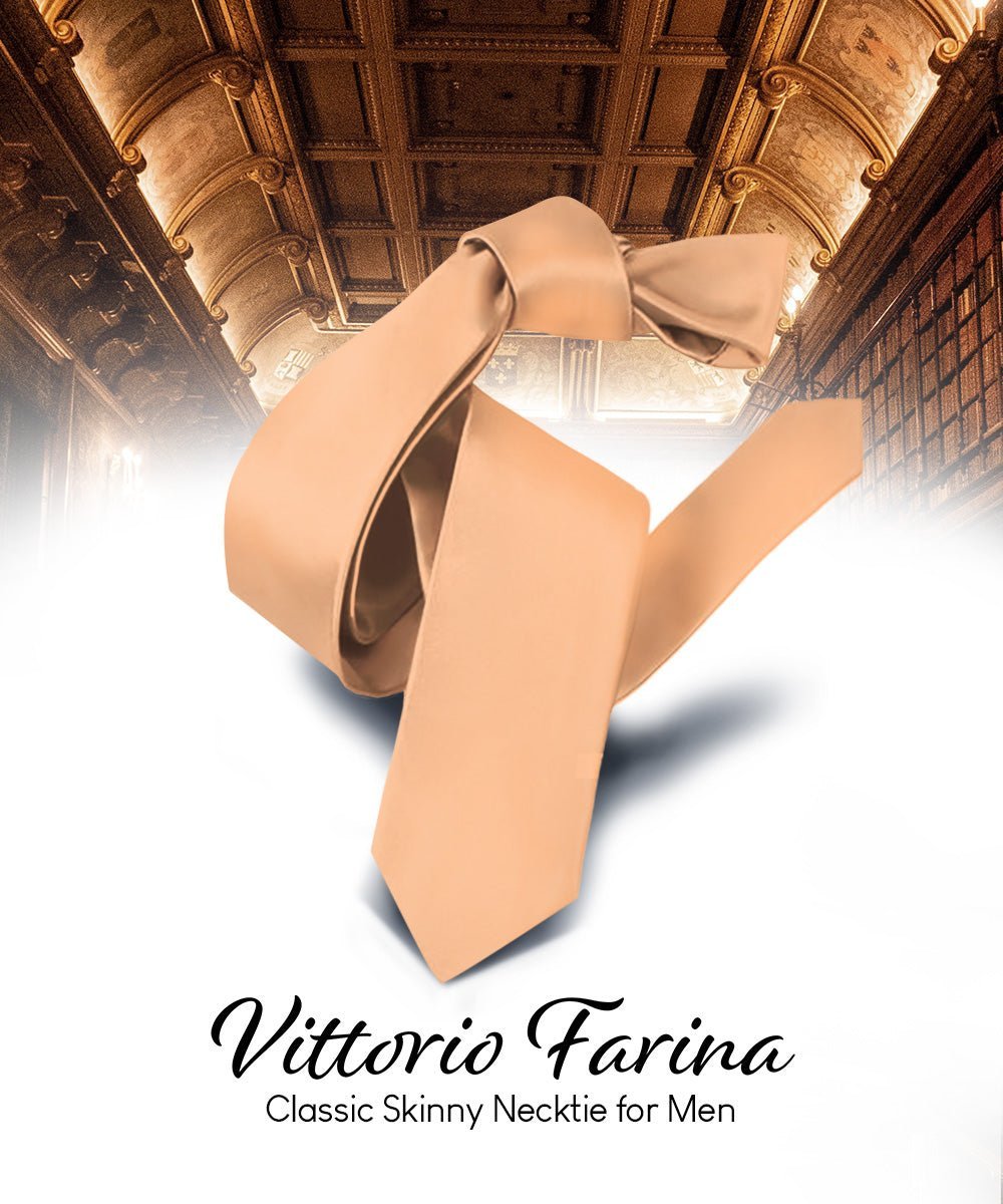 Solid Skinny Necktie by Vittorio Farina (N - SKINNY_PEACH) for Independent Retail Stores by Dubal Brothers