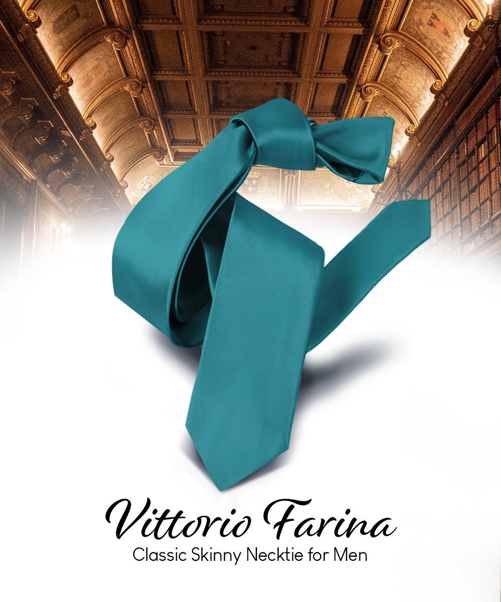 Solid Skinny Necktie by Vittorio Farina (N - SKINNY_TEAL) for Independent Retail Stores by Dubal Brothers