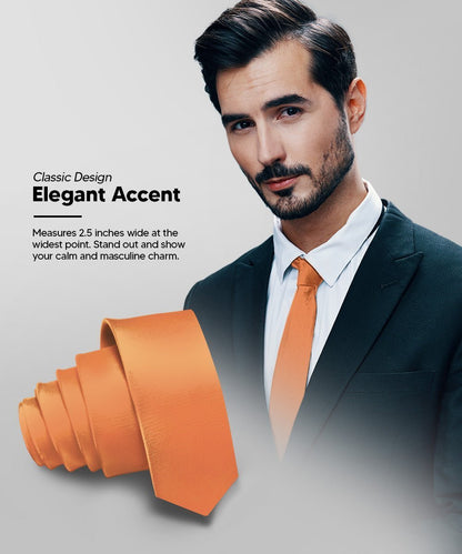 Solid Skinny Necktie by Vittorio Farina (N - SKINNY_UT - ORANGE) for Independent Retail Stores by Dubal Brothers