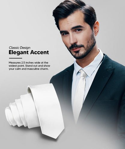 Solid Skinny Necktie by Vittorio Farina (N - SKINNY_WHITE) for Independent Retail Stores by Dubal Brothers