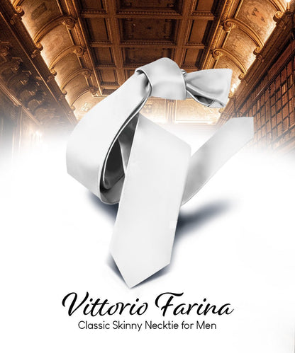 Solid Skinny Necktie by Vittorio Farina (N - SKINNY_WHITE) for Independent Retail Stores by Dubal Brothers